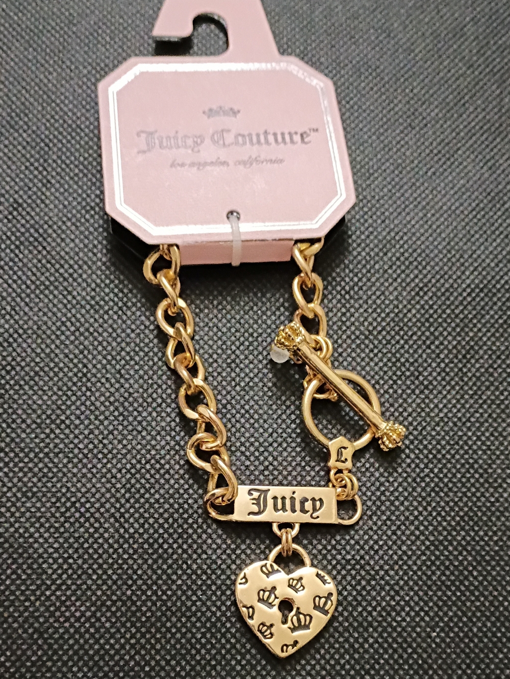 Juicy Couture Gold Heart Charm Toggle Bracelet - Gold